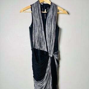 Willow Silk Draped Sleeveless Black Mini Party Dress w Silver Sz 2 US RARE